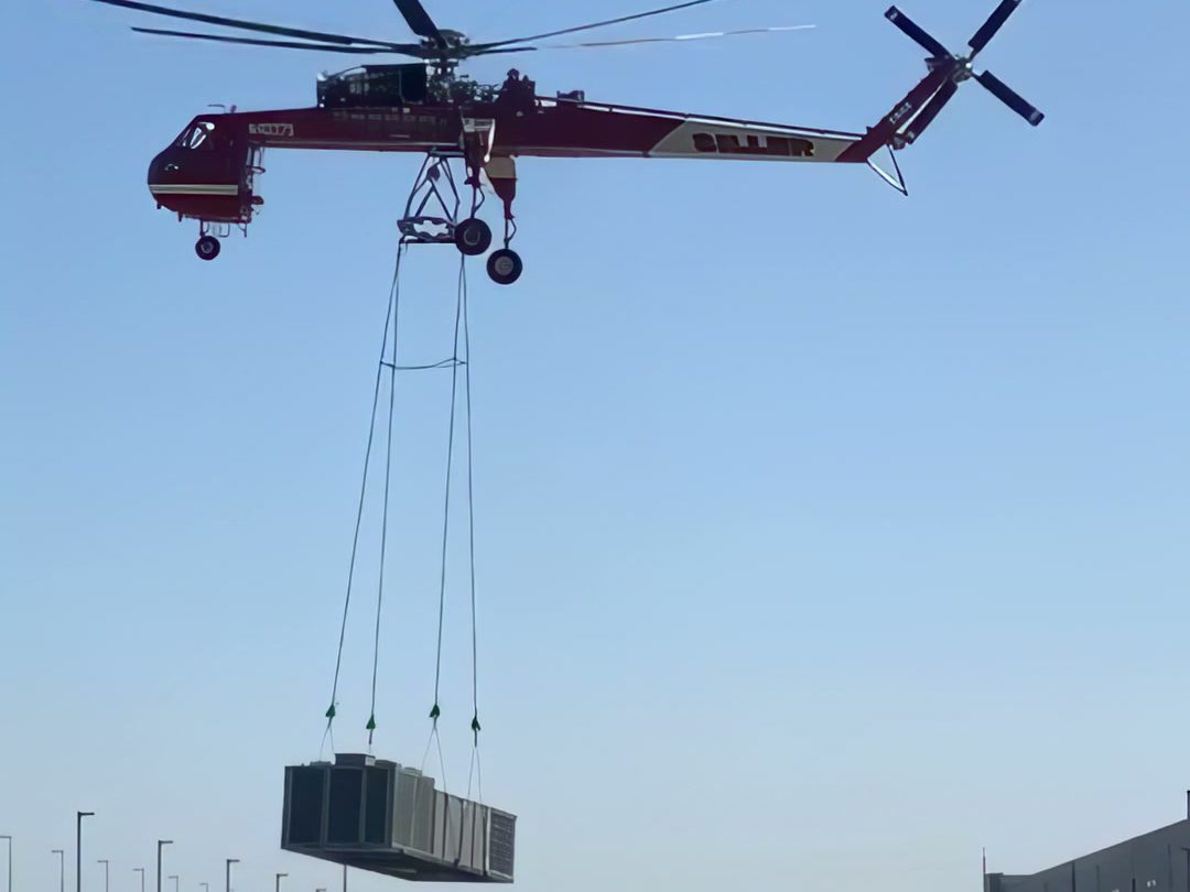 RTU set by helicopter lift, SK Battery America Phase 2, Commerce, GA