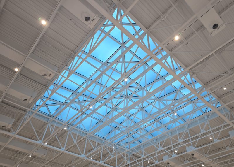 Finished skylights seen from the hall floor