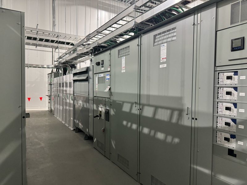 Switchgear lineup under the overhead cable tray